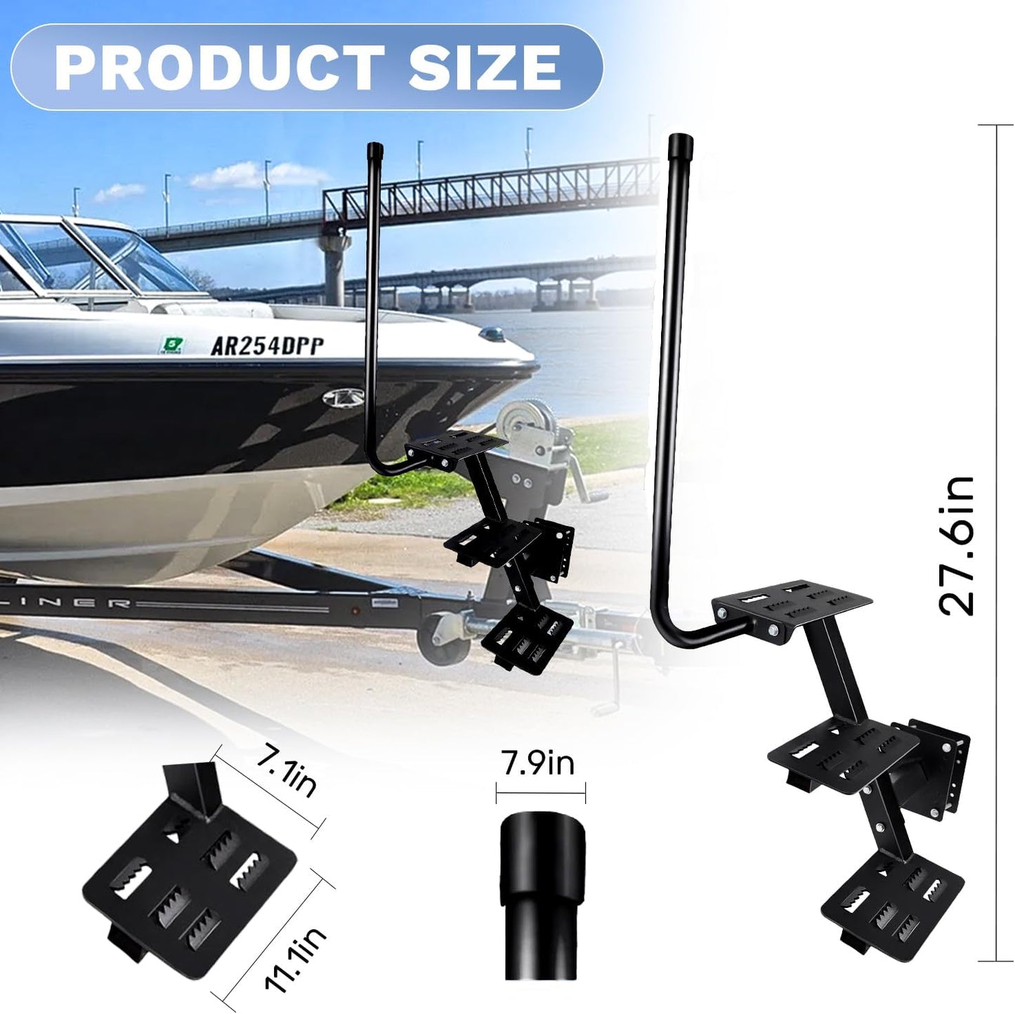 3 Steps Heavy Duty Boat Trailer Steps, 500 lbs Capacity Boat Trailer Ladder with Non-Slip Surface, Universal Fit Boarding Steps for Bass Boat, Pontoon Boat, Loading Gear or Fishing