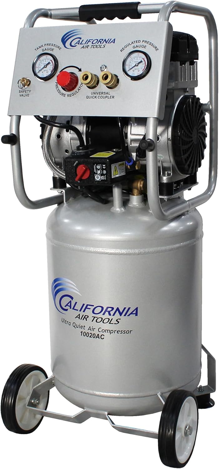 California Air Tools CAT-10020AC 2.0 HP Ultra Quiet, Oil-Free, Lightweight Air Compressor with Wheels, 10 Gallon Tank Capacity, 70 dB Noise Level, Electric, Portable