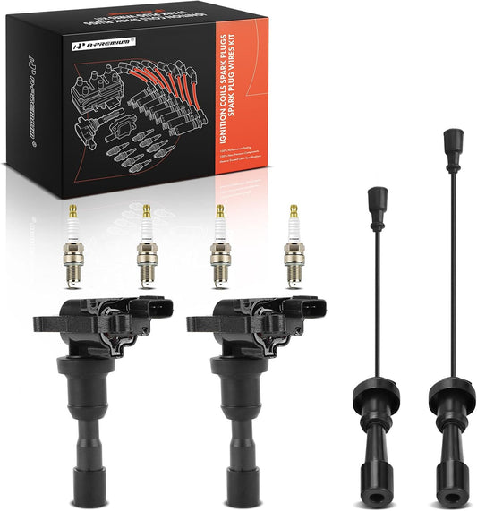 A-Premium 2 Ignition Coils with 2 Wire and 4 Iridium Spark Plugs Compatible with Mitsubishi Lancer 2004-2005 2.0L