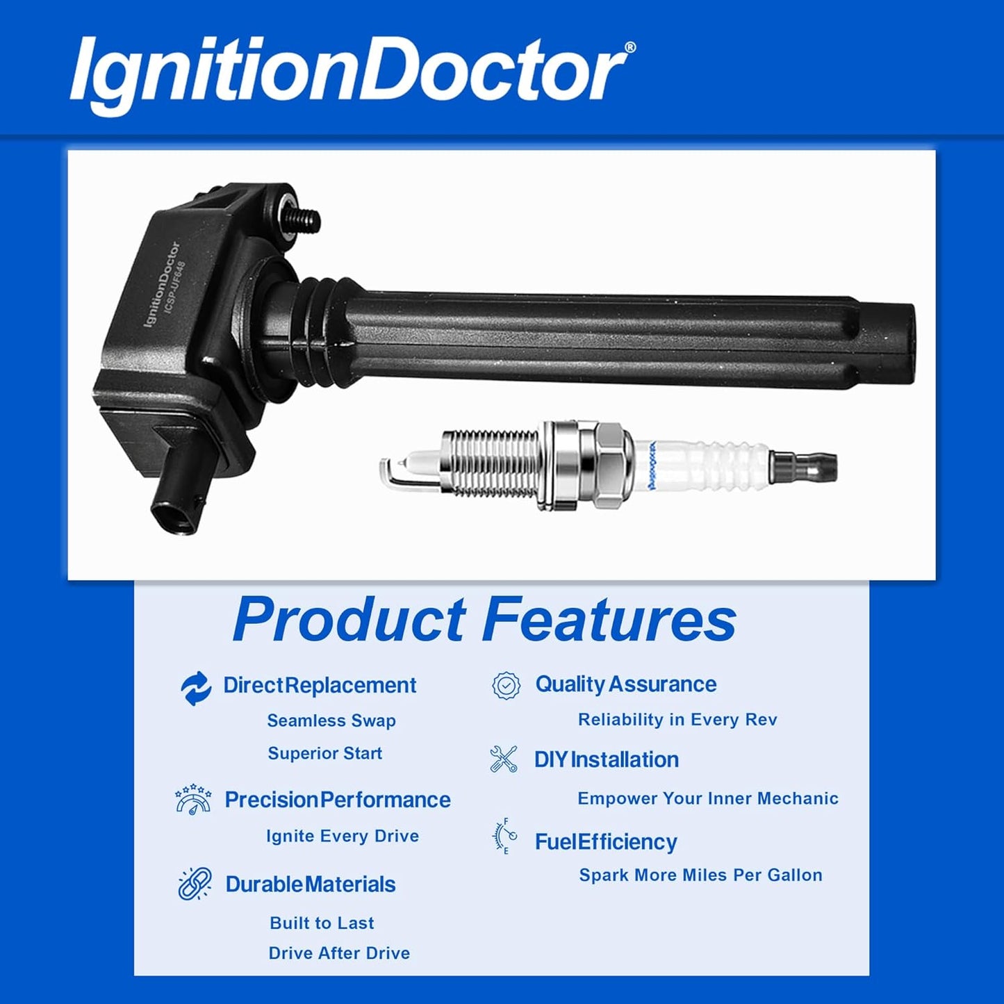 Set of 6 Iridium Spark Plug Ignition Coil Compatible with Avenger Grand Caravan Dodge Journey Jeep Wrangler Chrysler 200 300 Town & Country RAM 1500 2500 3500 Durango 3.6L V6 UF648 9407