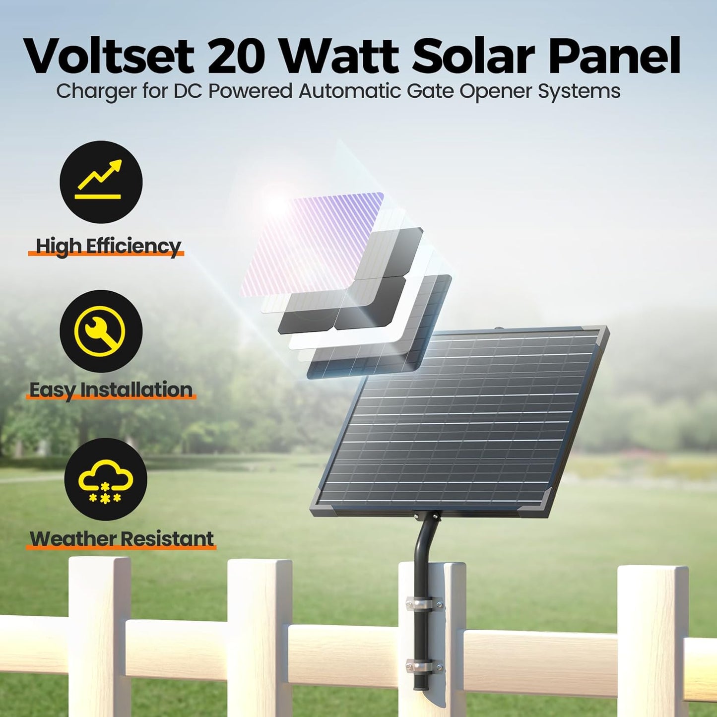 20W 12V Solar Battery Charger & Maintainer with Built-in MPPT Charge Controller, Tubular Bracket, SAE Cables, Solar Trickle Charger 12 Volt Solar Panel for Gate Opener & Electrical Fence