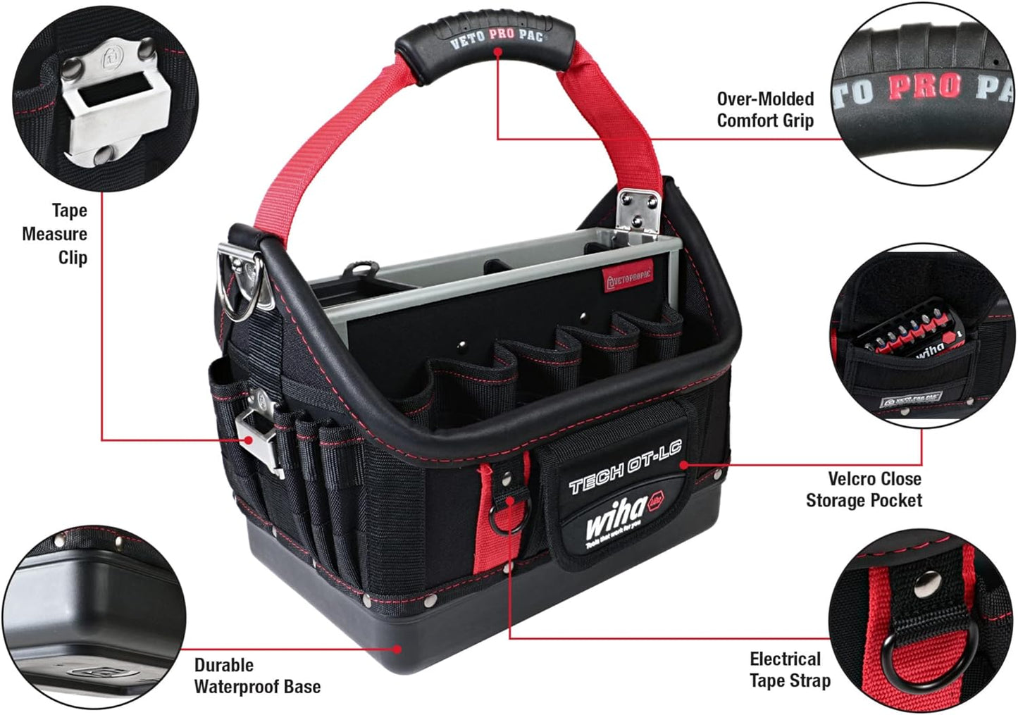 Wiha 91239 11 Piece Veto RedStripe TECH OT-LC Open Tote Tool Kit