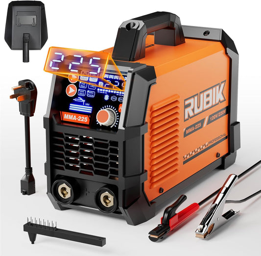 225 Amp Stick Welder with Large LCD Display, Digital IGBT Inverter, 110V/220V Portable Stick Welding Machine. Features include Dual Voltage, Hot Start, Arc Force, Anti-Stick, and VRD Protection