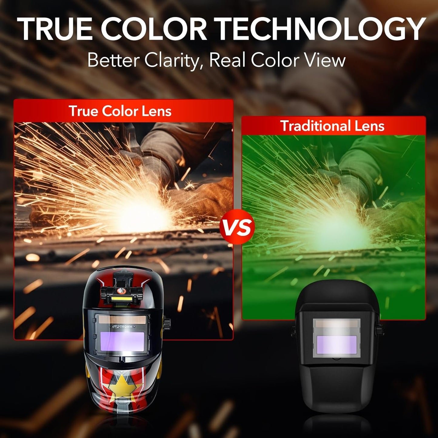 Welding Hood Auto Darkening Welding Helmet with Light True Color 1/1/1/2 Top Optical Clarity Wide Shade 9-13 Welding Mask with Grinding Weld Helmet (KTS-HD94)