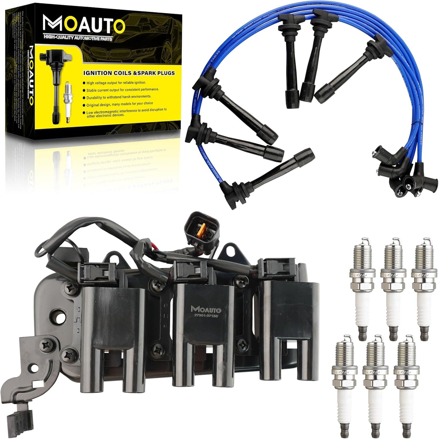 Set of 1 Ignition Coils Pack UF403 4609103AC & 4 PCS Iridium Spark Plugs with Wire Set Compatible with Dodge SX 2.0 2003-2005 2.0L Chrysler PT Cruiser 2003-2009 2.4L