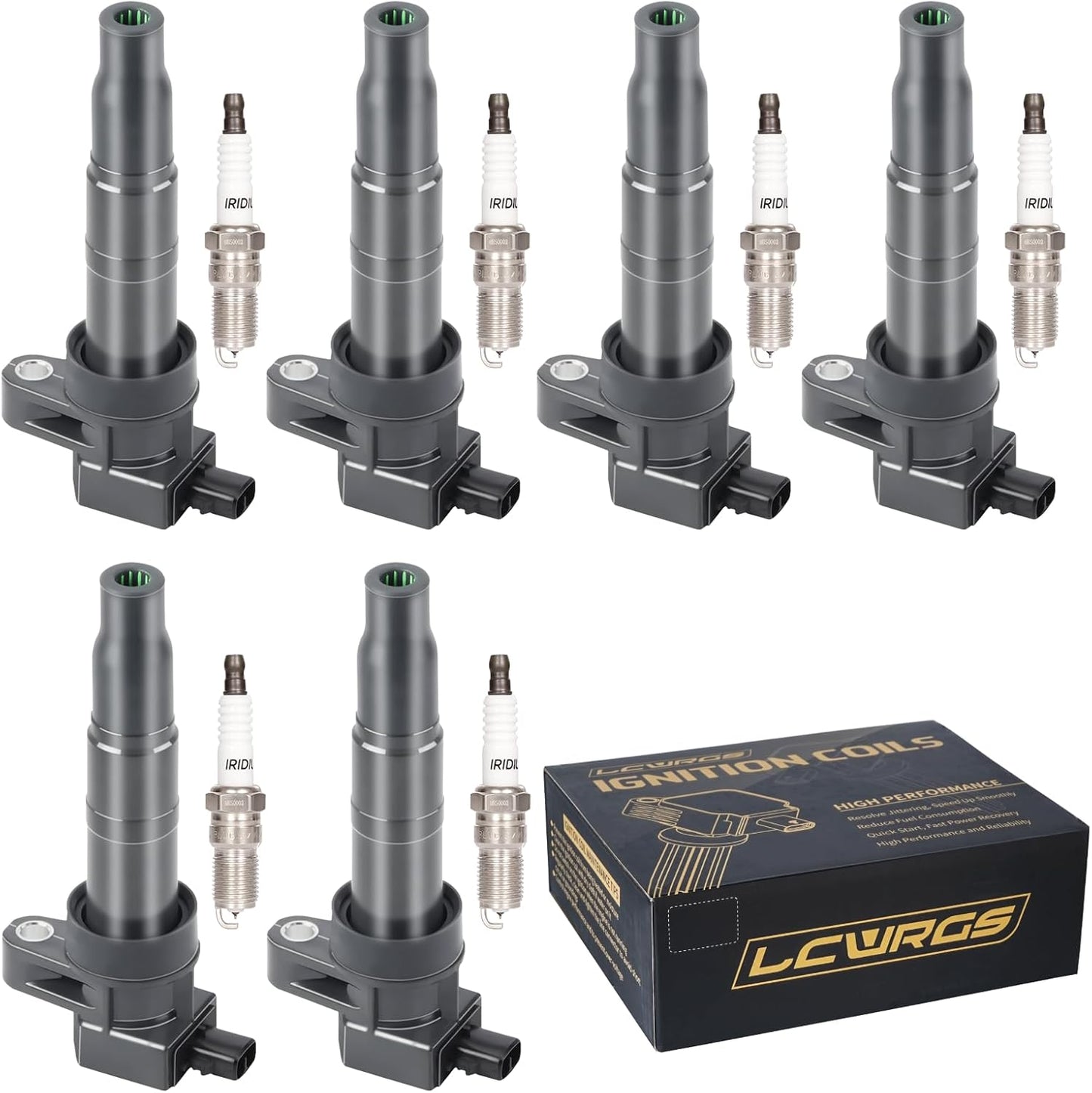 Set of 6 Ignition Coil Pack and Spark Plugs fits for Hyundai Sonata Santa Fe Azera Entourage Veracruz Kia Sorento Sedona Amanti 2006 2007 2008 2009 2010 2011 3.3 3.8 V6 Replaces UF546