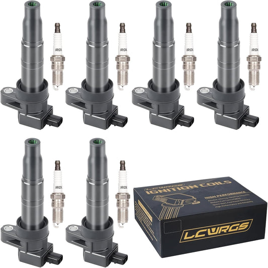 Set of 6 Ignition Coil Pack and Spark Plugs fits for Hyundai Sonata Santa Fe Azera Entourage Veracruz Kia Sorento Sedona Amanti 2006 2007 2008 2009 2010 2011 3.3 3.8 V6 Replaces UF546