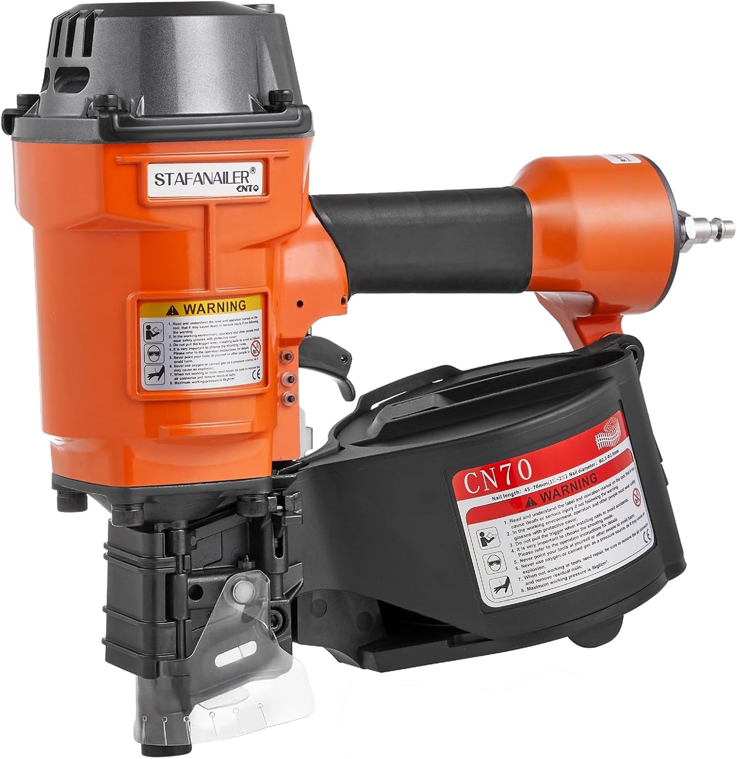 CN70 Pneumatic Siding Nail Gun for 1-3/4-Inch to 2-3/4-Inch 15-Degree Nails, Coil Siding Nailer with Rapid Shooting Rapid Shooting Engine for Pallets, Siding, Crating, Fencing, Decking