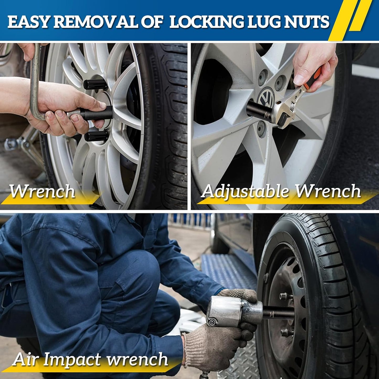 Wheel Lock Removal Kit 10 Piece, Spline Hex Master Key Set,Remove Rusted Frozen Lug Nuts on Aftermarket Wheels,Cr-Mo Steel