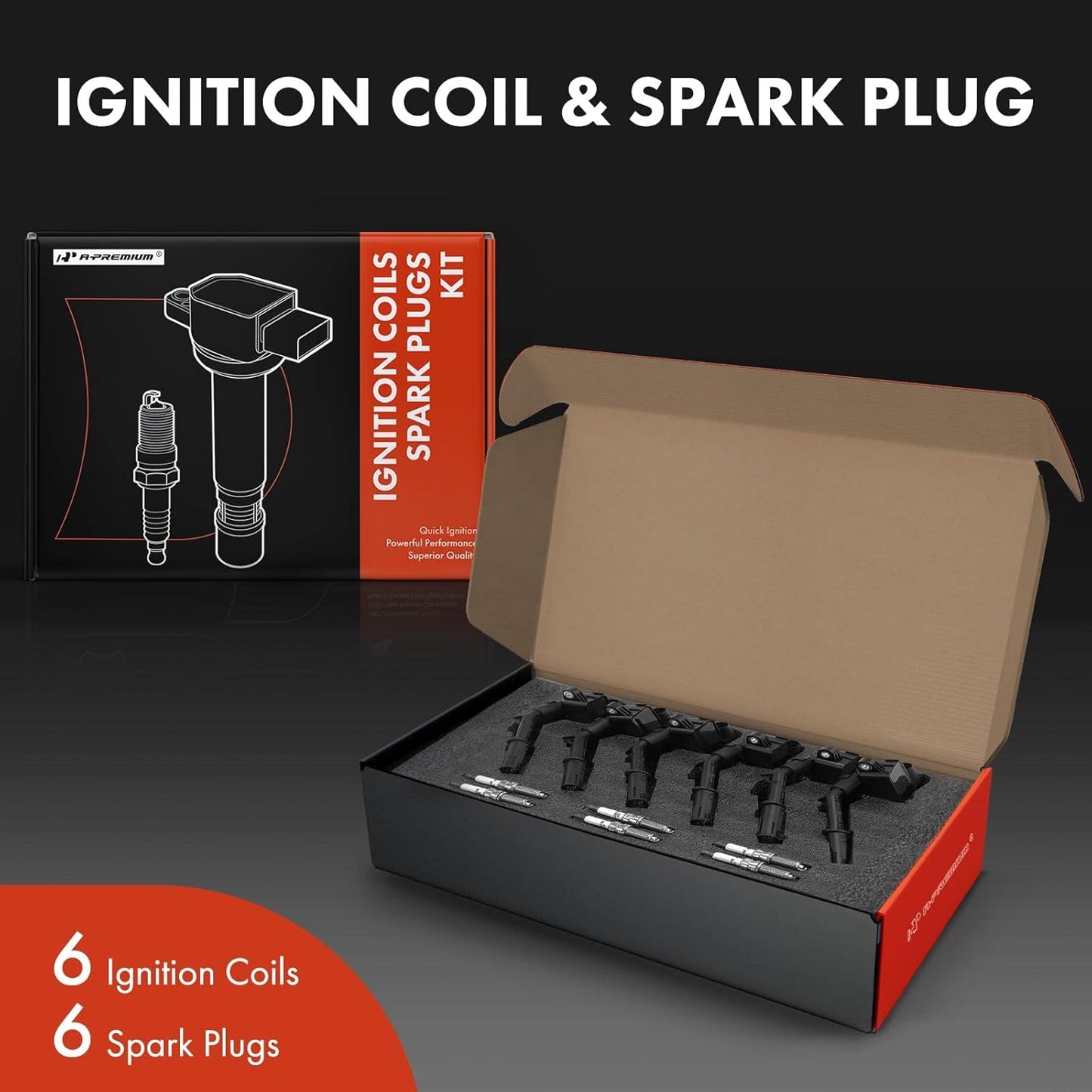 A-Premium Ignition Coil Pack and Iridium Spark Plugs Compatible with Mercedes-Benz ML350 2012 2013 2014 2015, 3.5L, 6-PC Set