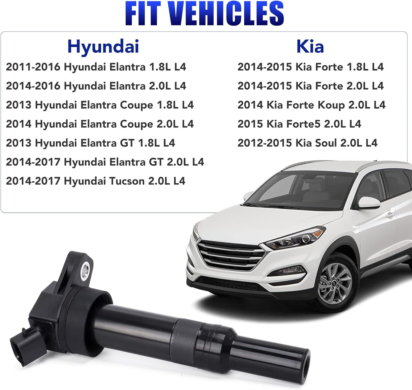 Set of 4 Ignition Coil Pack for 2.0 1.8 L4 Hyundai Elantra Tucson Kia Soul Forte 2011 2012 2013 2015 2015 2016 Coil Packs Replaces# UF651 C1804