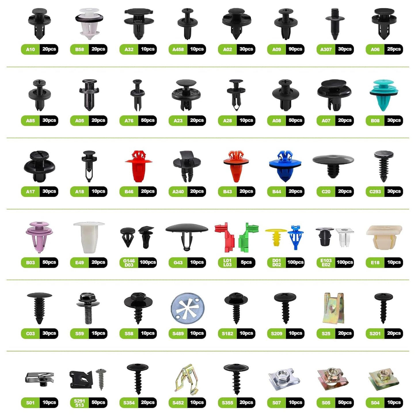 1970Pcs Automotive Push Retainer Clips Body Fasteners Clips 52 Most Popular Sizes Plastic Fasteners Kit Fender Rivet Clips Nylon Auto Push Pin Rivets for Toyota Ford Honda Fits Most Vehicle Brands
