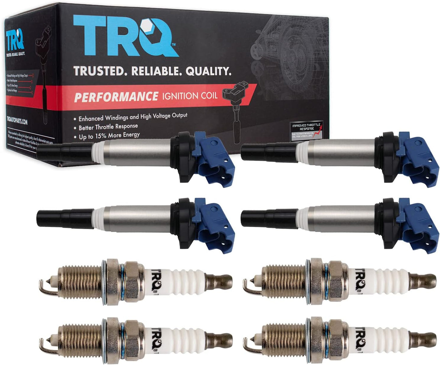 TRQ Ignition Kit Ignition Coil Spark Plugs Compatible with 92-01 Ford 91-97 Lincoln Mercury