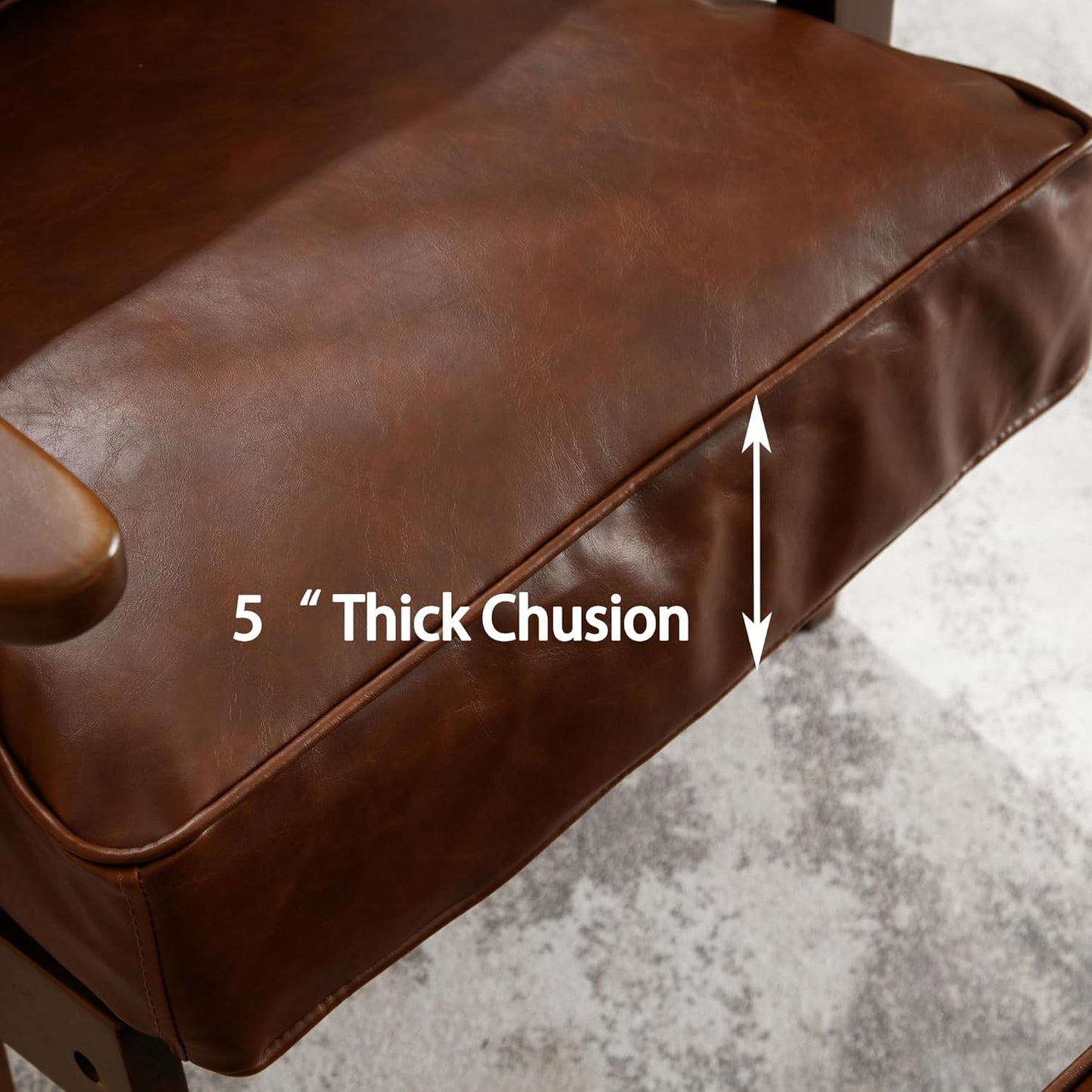 Comfy Accent Chair with Ottoman, PU Faux Leather Living Room Reading Chair Armchair, Upholstered Side Chair Mid Century Modern Sofa Lounge Chair for Bedroom/Guest Room, Brown