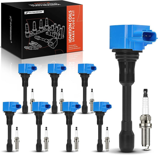 A-Premium (Blue) Set of 16 Ignition Coil Pack and Iridium Spark Plugs Compatible with Nissan Armada 2017-2020/2022 & Infiniti QX80 2011-2013, QX56 2014-2023, 5.6L