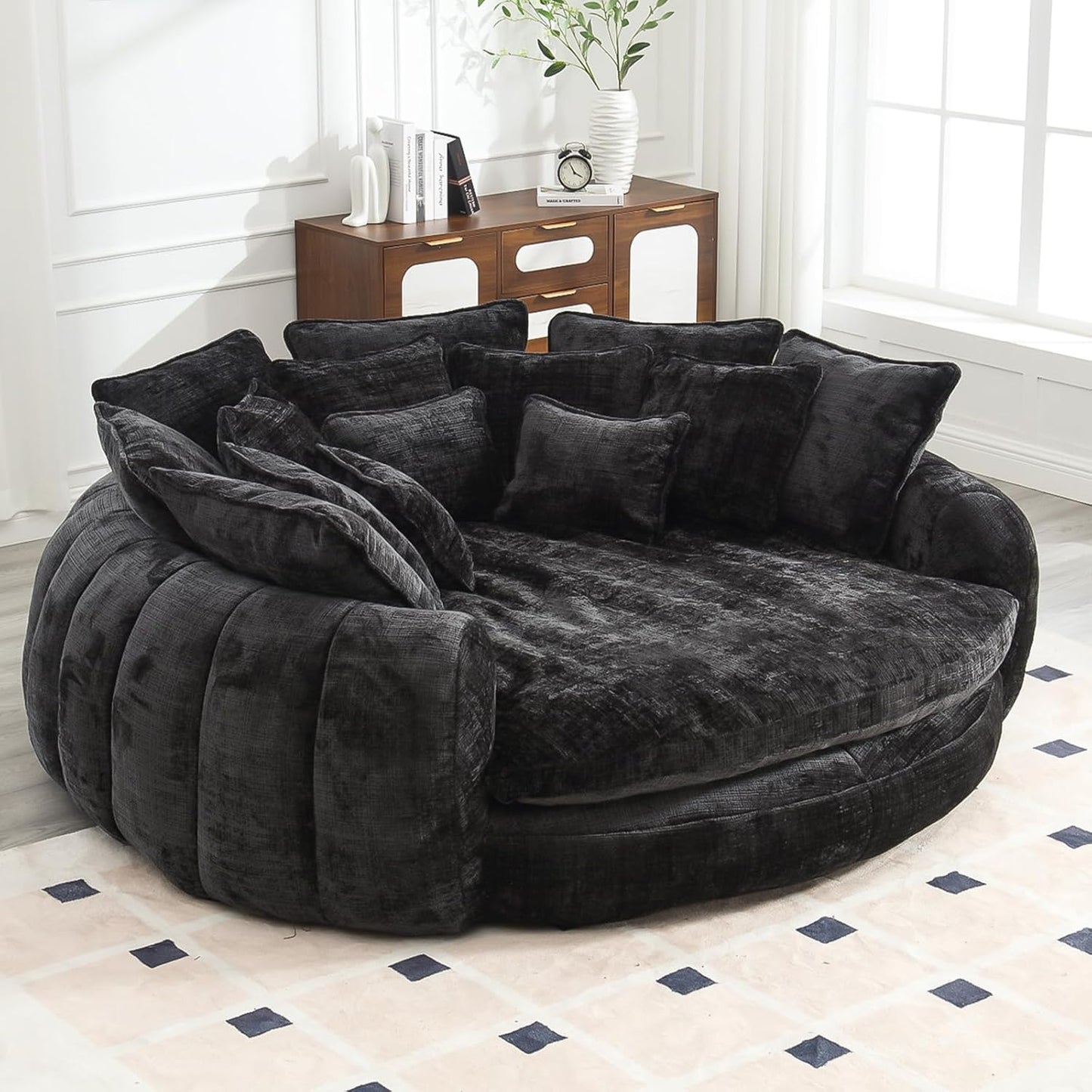 81.1" Oversized Round Chaise Lounge Chair, Extra-Wide 2-Person Accent Chair with 14 Pillows, Comfy Cloud Sleeper Sofa for Living Room (Dark Grey)
