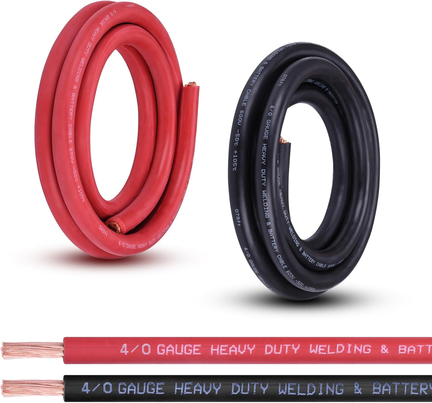 2 Gauge Battery Cable, 10FT Red + 10FT Black 2 AWG Pure Copper Wire Welding Cable, for Automotive, Battery, Solar and Generator, Standard USA OFC Wire