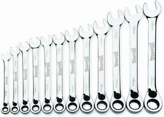 Williams MWS-12RC 12-Piece Metric Reversible Ratcheting Combination Wrench Set