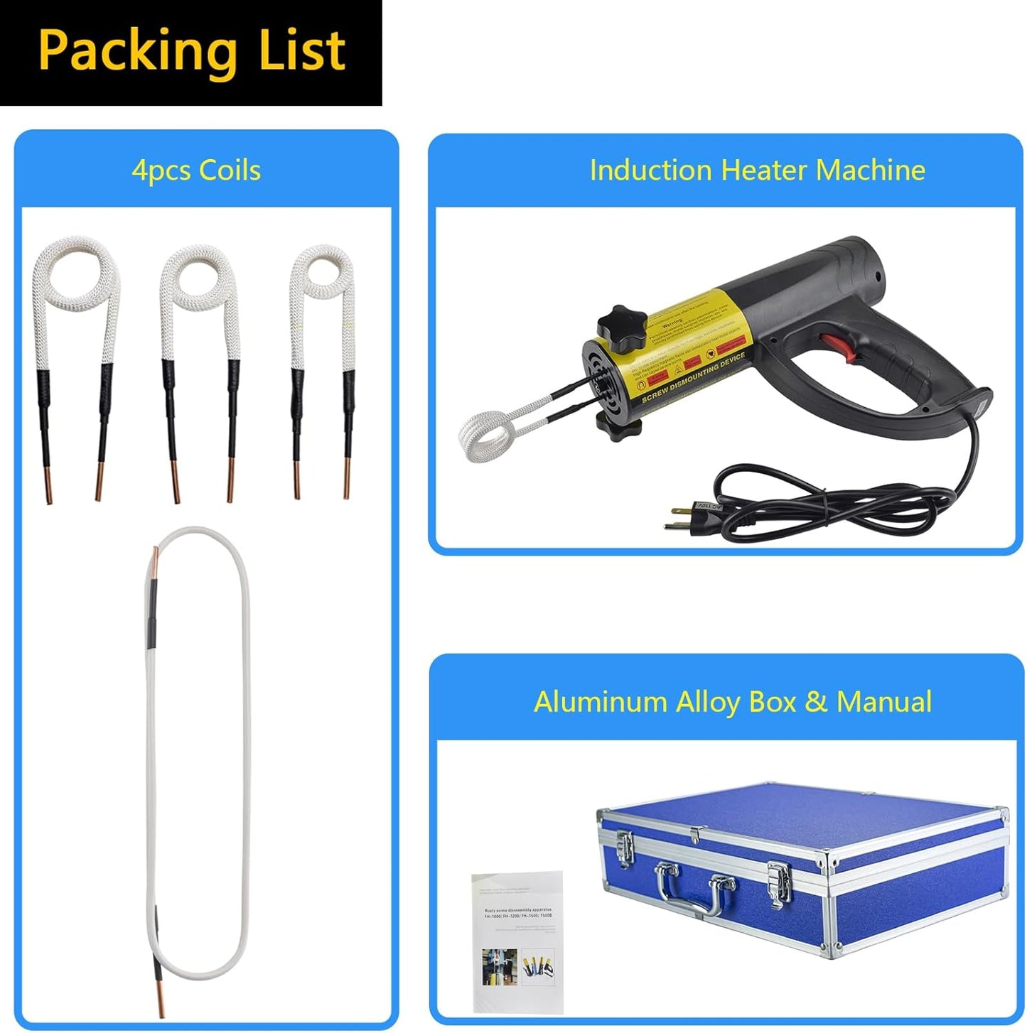 1500W Induction Heater Bolt Removal Tool, Induction Heater Kit Handheld Flameless Heating Tool with 4 Coils, Fast Heating Induction Bolt Heater Automotive Disassembly Repair Set