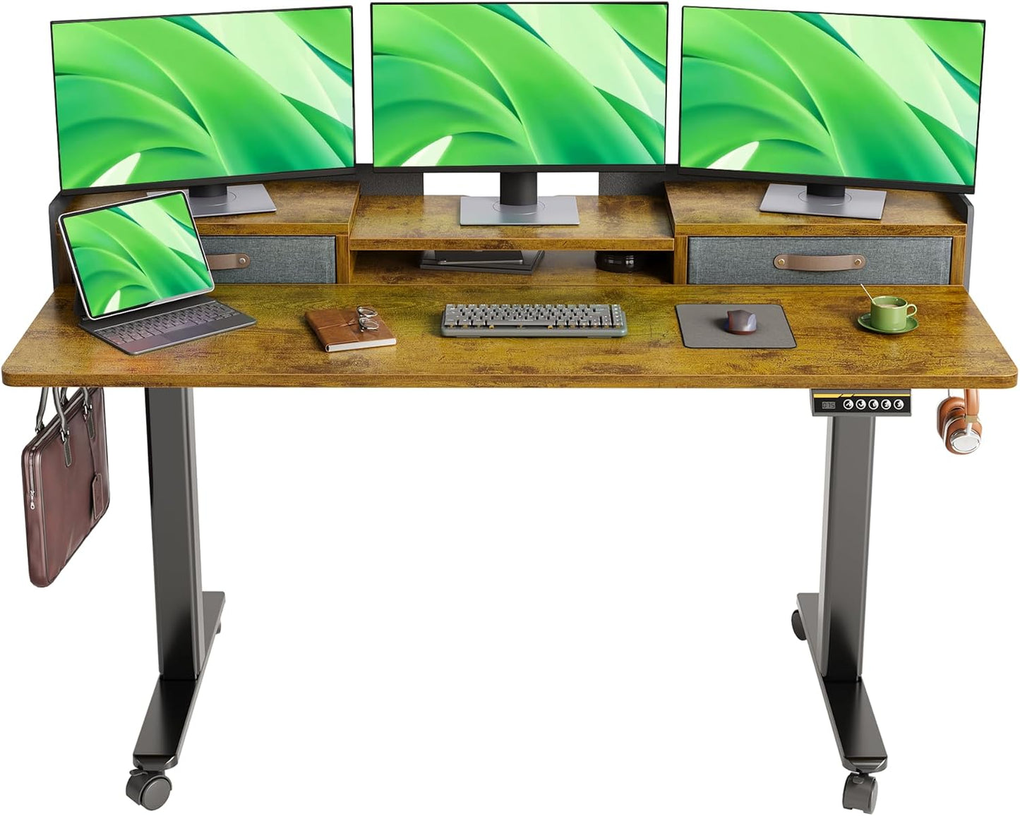 Claiks Standing Desk with Drawers, Adjustable Stand Up Electric Standing Desk Adjustable Height with Storage Shelf and Splice Board, 59 Inch, White