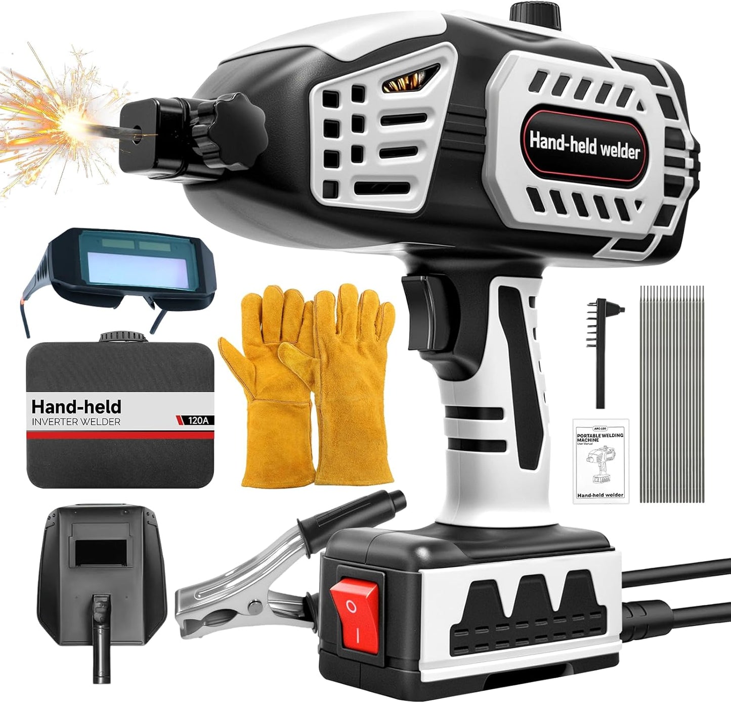 110V Portable Handheld Welding Machine, 20-120A Electric Welder Machine with IGBT Inverter 5 Variable Current Adjustment, Works with 3/32-1/8" Welding Rods (Upgraded)