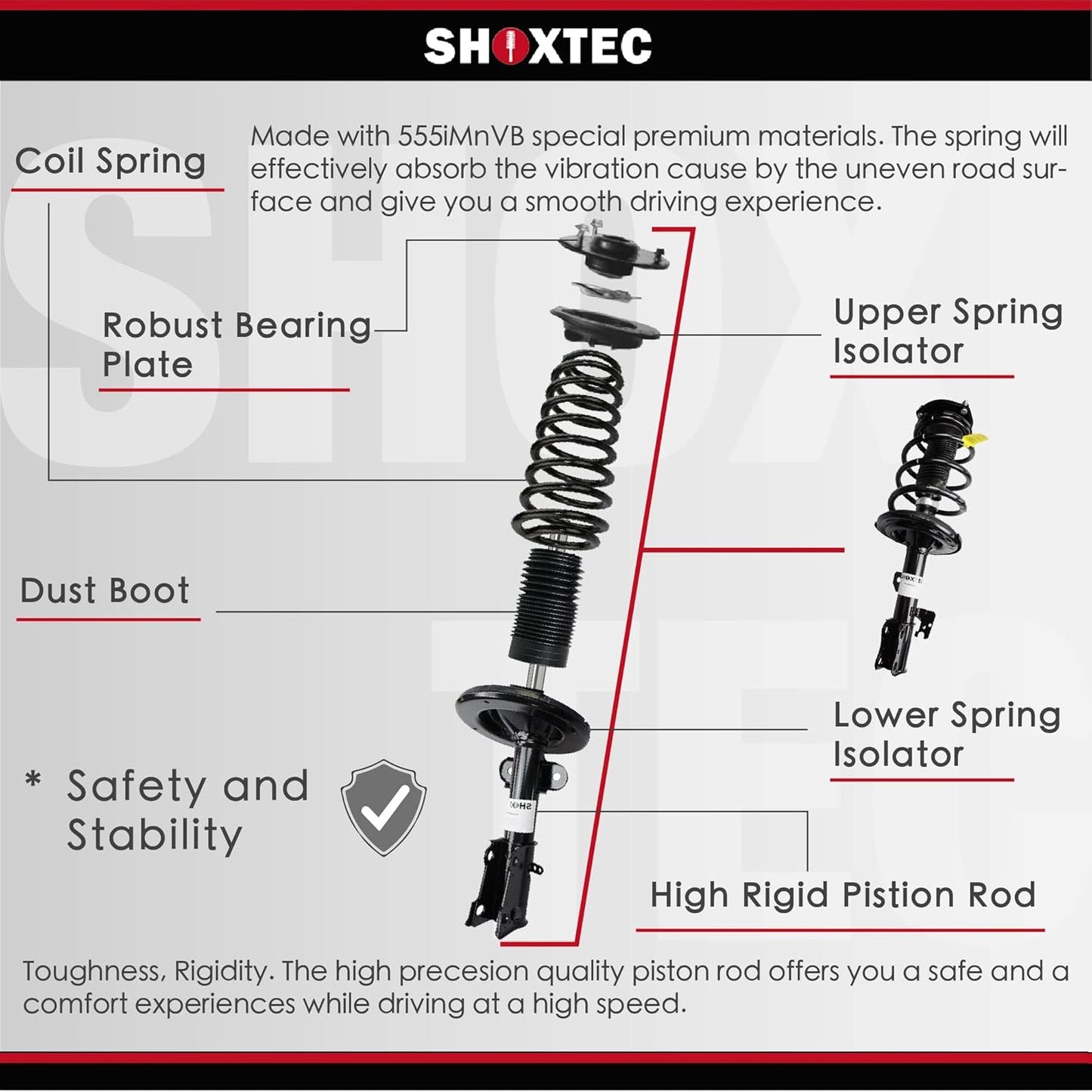 Shoxtec Full Set Complete Strut Shock Absorbers Replacement for 2004 Ford F-150; Lariat, STX, XL, XLT RWD Only; Replacement for 2005-2008 Ford F-150; RWD Only 2006-2008 Lincoln Mark LT; RWD Only