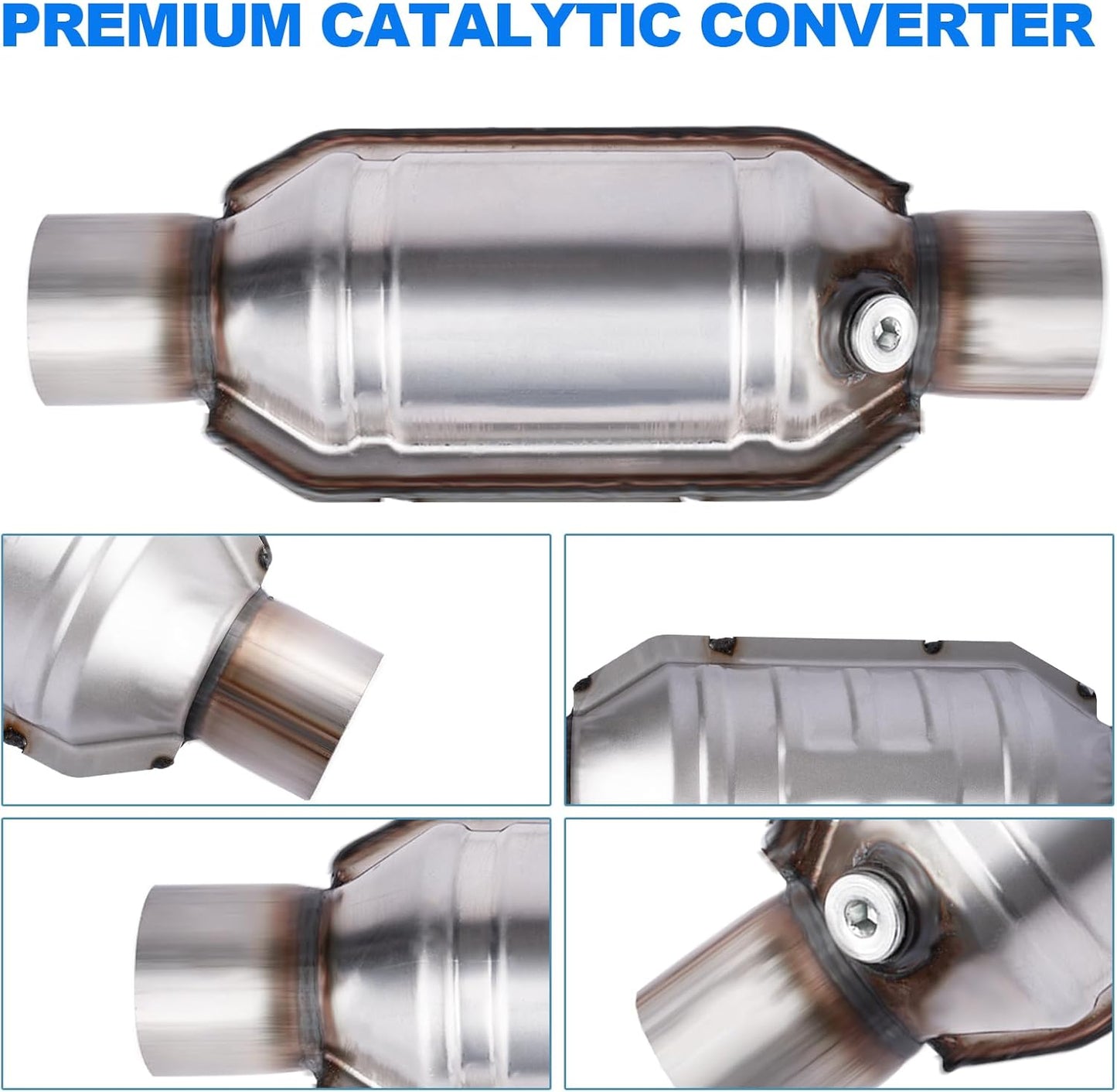 2.5" Universal Catalytic Converter, 2.5 Inch Inlet/Outle Cat Converter with O2 Port and Heat Shield (EPA Compliant), Set of 2