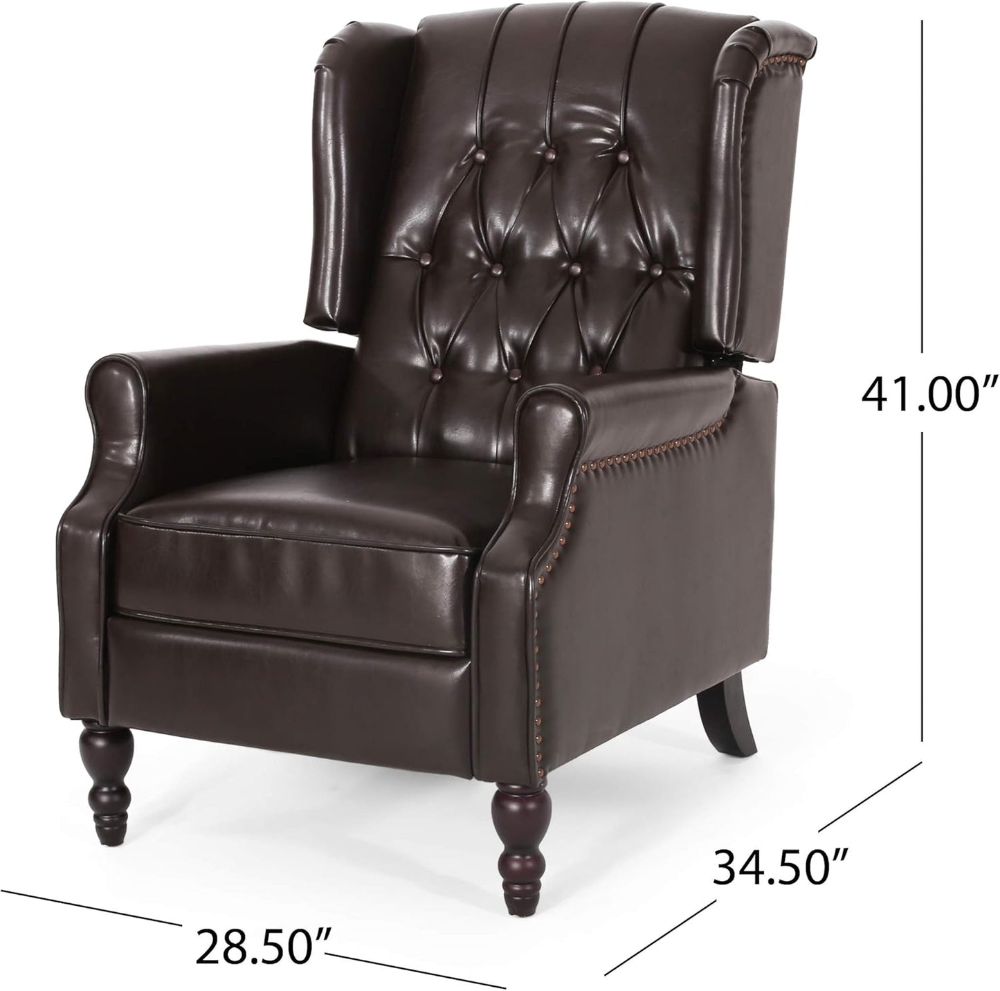 Christopher Knight Home GDFStudio Elizabeth Tufted Bonded Leather Recliner, Vintage Reclining Reading Armchair, 28.5D x 34.5W x 41H in, Brown