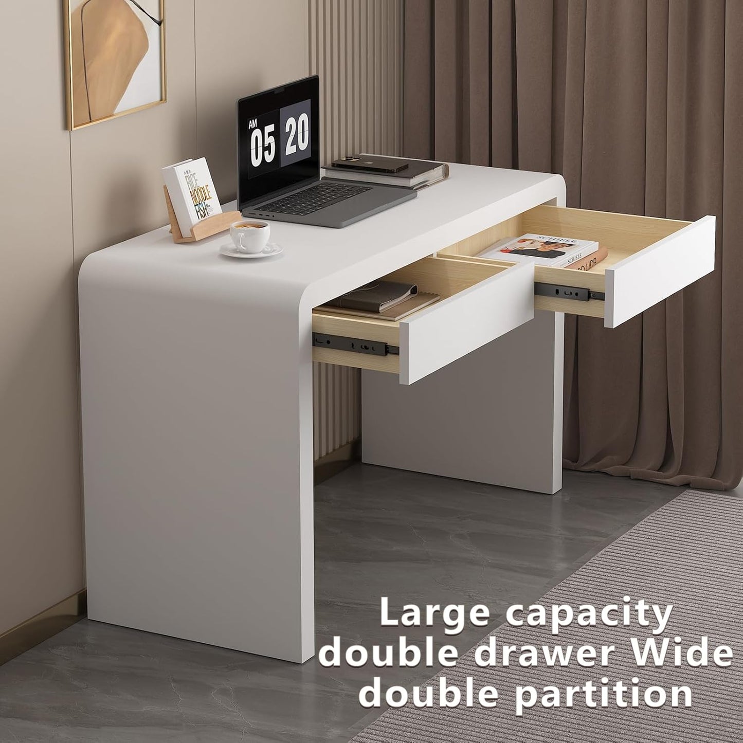 White Computer and Gaming Desk with Drawers.Home Office desks for Bedroom.Wooden Kids' Writing Table.Three-Layer Lacquered Thick Wooden Board Work Desk That can be Used as a Vanity(Z-101)