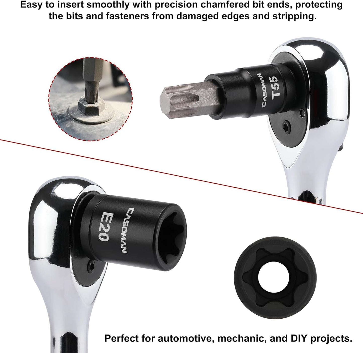 CASOMAN 71-Piece Master Hex & Torx Bit Socket Set, 1/4" & 3/8" & 1/2" Drive, Metric/SAE Hex Bit Sockets, Star Bit Sockets (T6 - T70), E-Torx Sockets (E4 - E24), with Storage Case