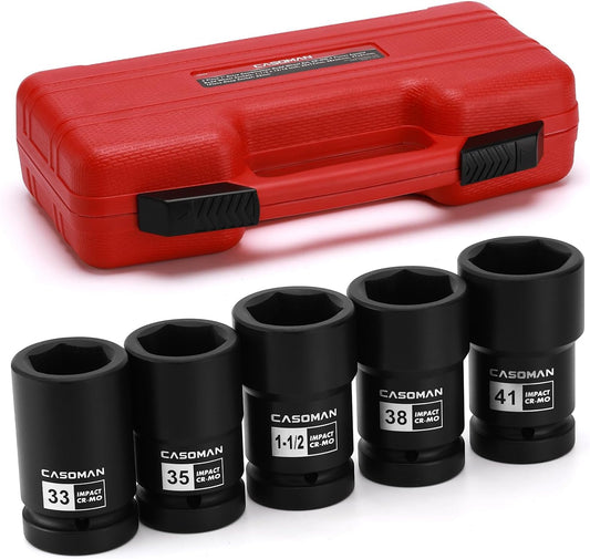 CASOMAN 1-Inch Drive Budd Socket Set, 33mm,35mm,38mm,1-1/2",41mm, Metric & SAE, CR-MO