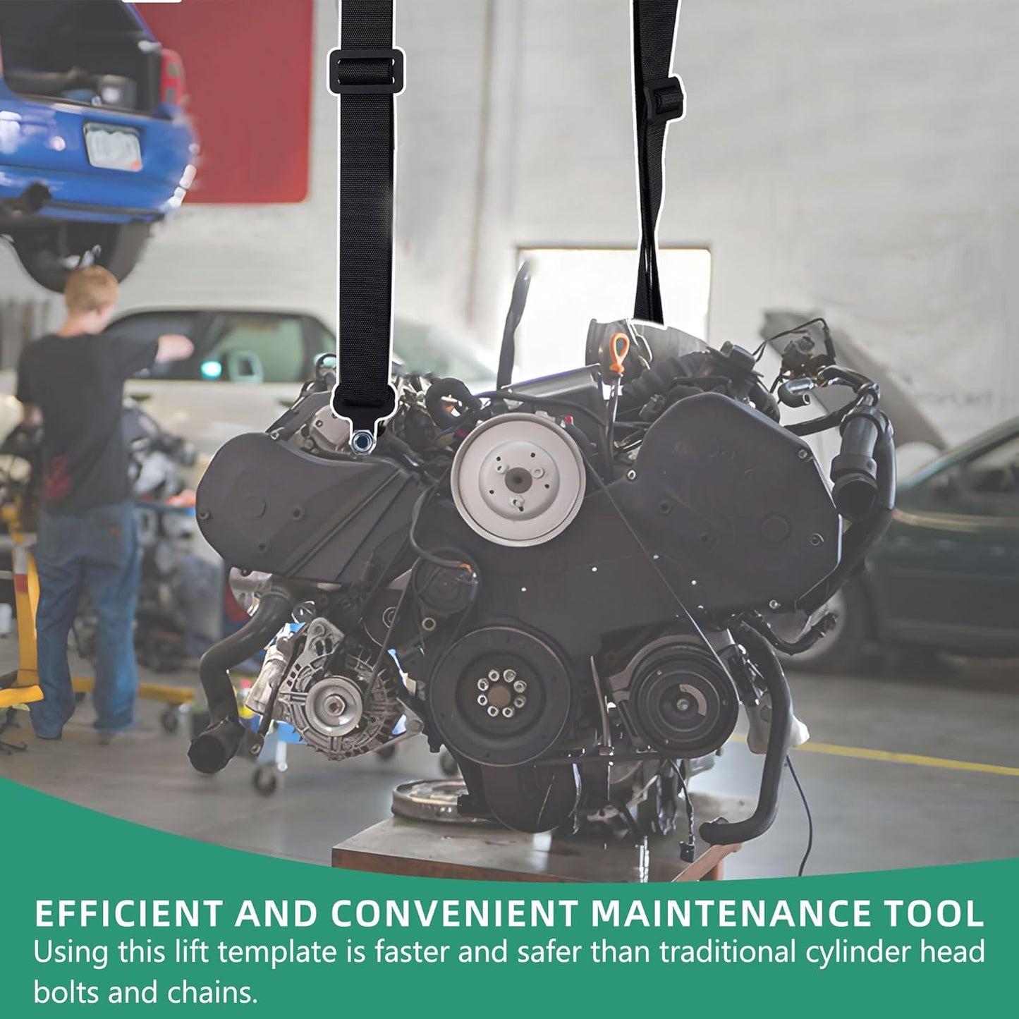 Universal 2 Point or 4 Point Engine Lift Sling Kit Featuring Black Powder Coated Steel Construction with Adjustable Nylon Straps and a 1200 lb Capacity for Easy Installation
