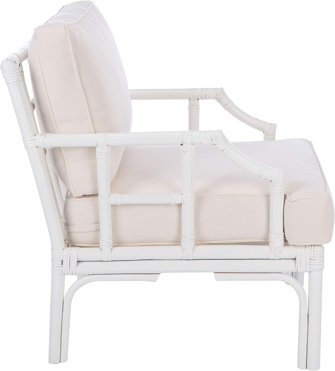SAFAVIEH Home Kazumi Coastal White Rattan Cushion Accent Chair (ACH6508A)