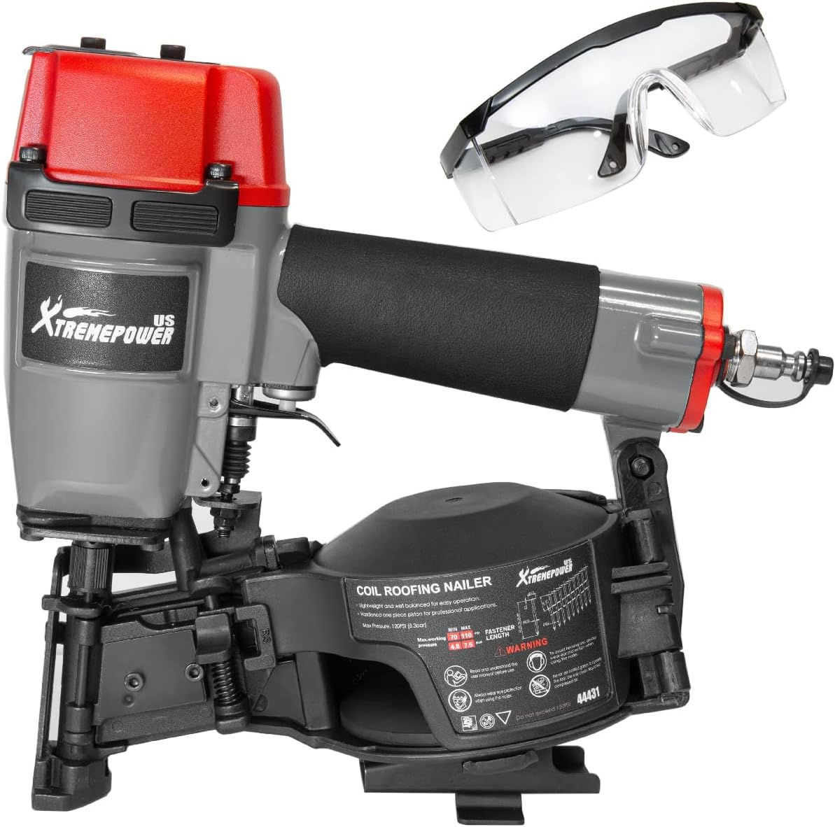 XtremepowerUS Coil Siding Roofing Nailer, Pneumatic Roofing Nails from 7/8" up to 1-3/4", 16 Degree Magazine Patio Roofing Nail Gun