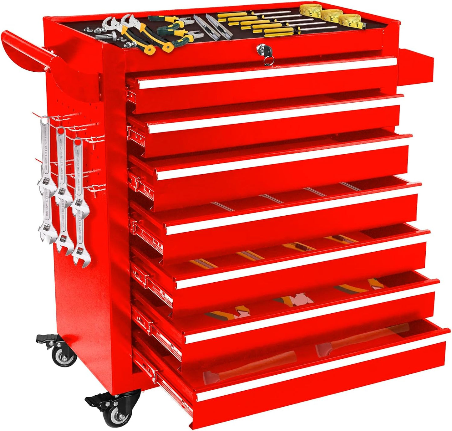 Rolling Tool Chest 7 Drawers, Metal Tool Box with Wheels Lockable Garage Storage Cabinets Sliding Tool Drawer Cart Toolbox Organization Workbench for Workshop Warehouse Repair Shop