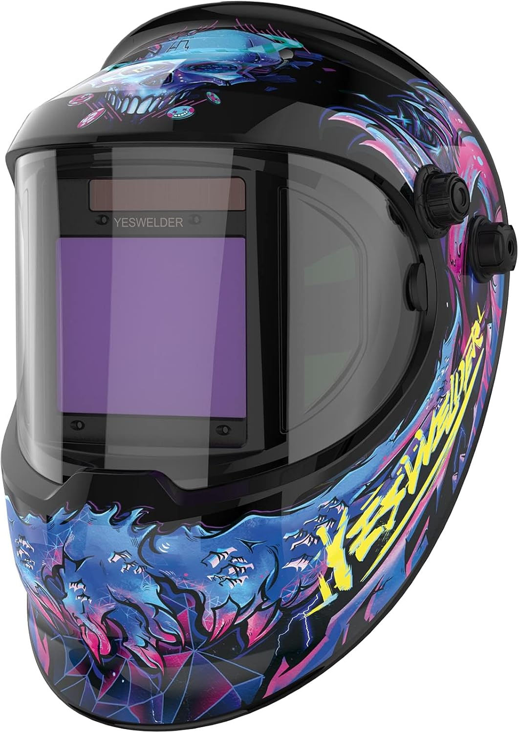 YESWELDER Auto Darkening Welding Helmet with SIDE VIEW, 180° Panoramic View, 1/1/1/1 True Color Solar Powered Welder Hood, Wide Shade 3/5-9/9-13 Welder Mask for TIG MIG ARC CUT and GRIND, LYG-Q800D