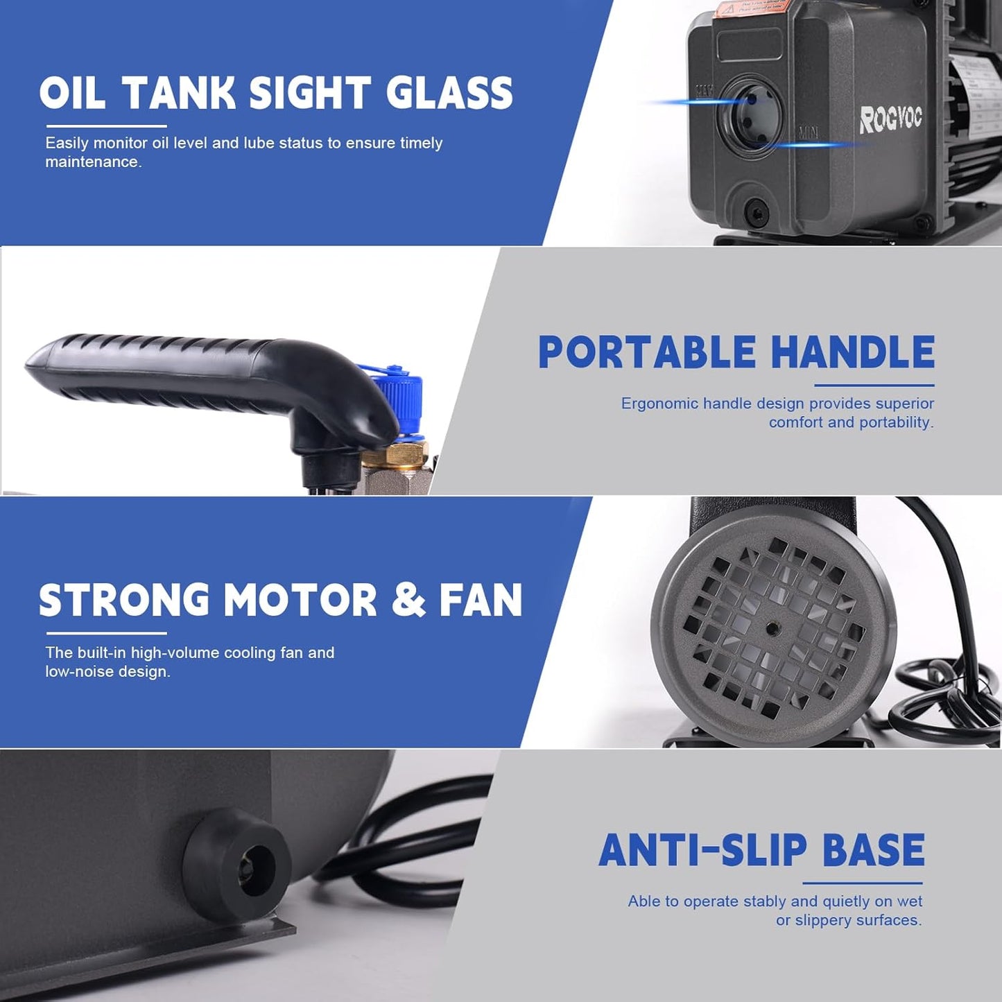 3.5 CFM Vacuum Pump, 110V 1/4 HP Single Stage Rotary Vane Air Vacuum Pump for HVAC/AUTO, AC Refrigerant Recharging, Applicable to R12 R22 R134a R410a