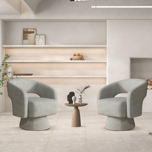 ANJ Swivel Accent Chair Set of 2, Modern Luxury Velvet Accent Chair, Comfy Round Armchiars, 360 Degree Swivel Barrel Chairs for Living Room, Bedroom Office, Grey
