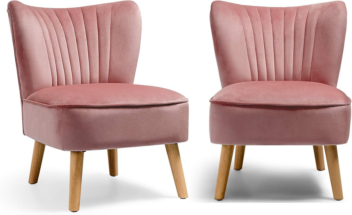 S AFSTAR Armless Accent Chair, Velvet Modern Chair with Rubber Wood Legs and Thick Sponge Seat, Upholstered Leisure Wingback Sofa Chair for Living Room for Bedroom Living Room (2, Blue)