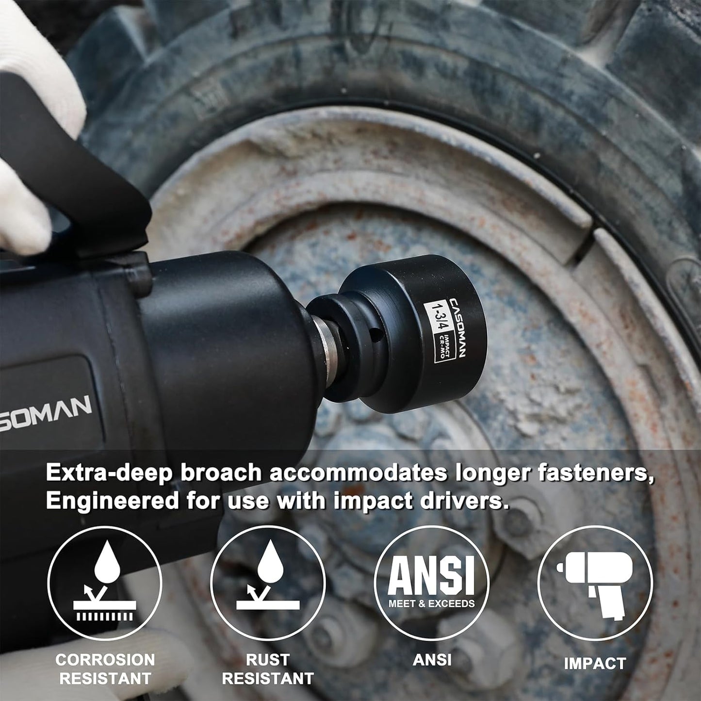 CASOMAN 16PCS 1/2" Drive Shallow Spindle Axle Nut Impact Socket Set, 6-Point, Large Socket Set, SAE(1-5/16" to 2-1/4"), CR-MO