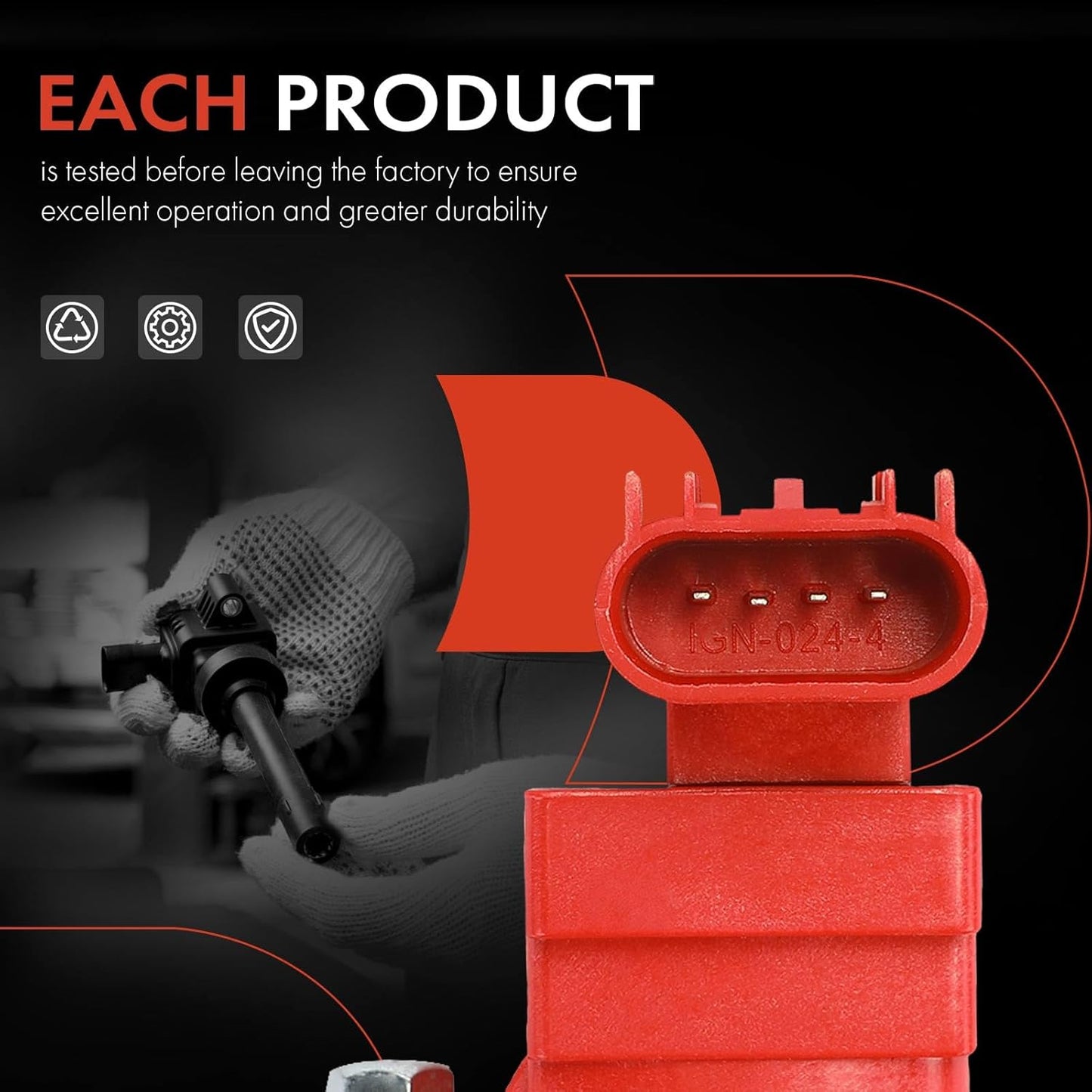 A-Premium (Red) Engine Ignition Coil Pack Compatible with Chevrolet Equinox, Malibu, Captiva Sport, HHR, Cobalt & GMC Terrain & Buick LaCrosse, Verano, Regal & Saab 9-5 & Fisker & Pontiac, 4-PC Set