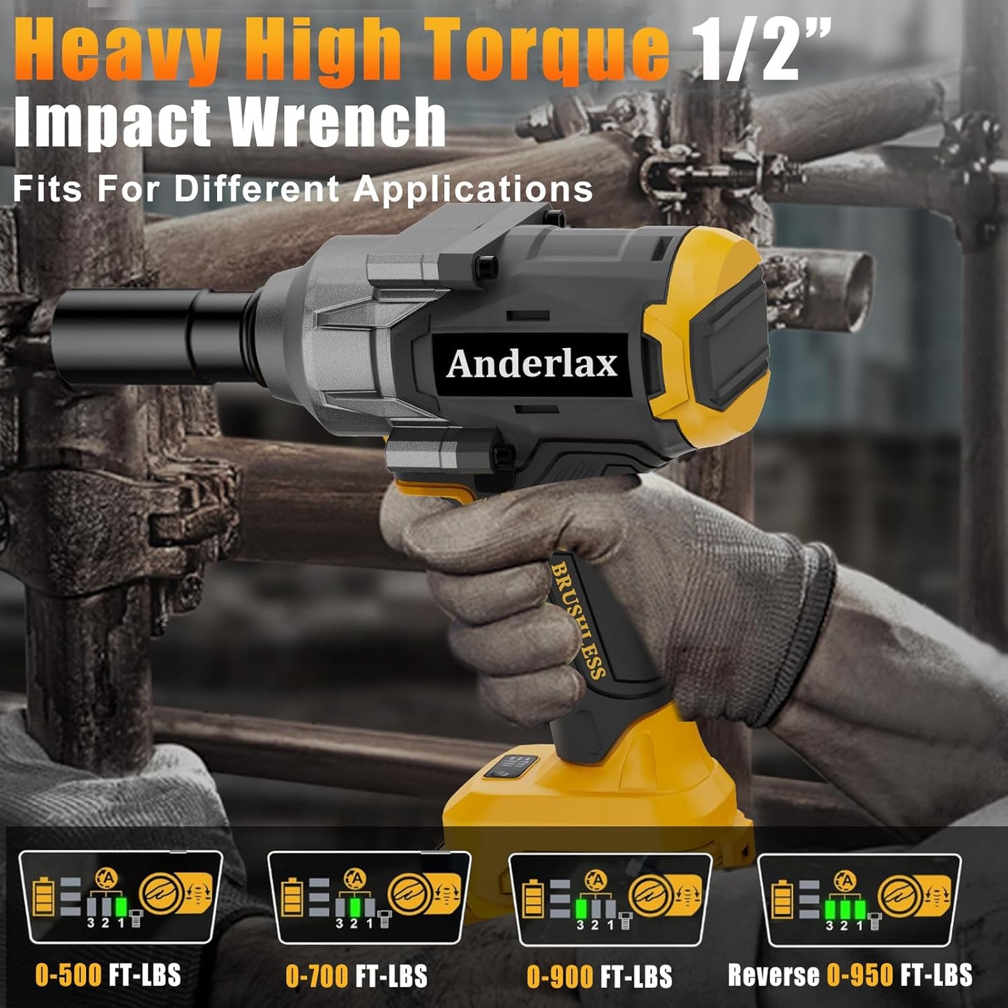 1200N.m Cordless Impact Wrench 1/2 inch for Dewalt Battery, 900FT-LBS Impact Drill with LED Work Light, 2400RPM High Torque Impact Driver (Tool Only)