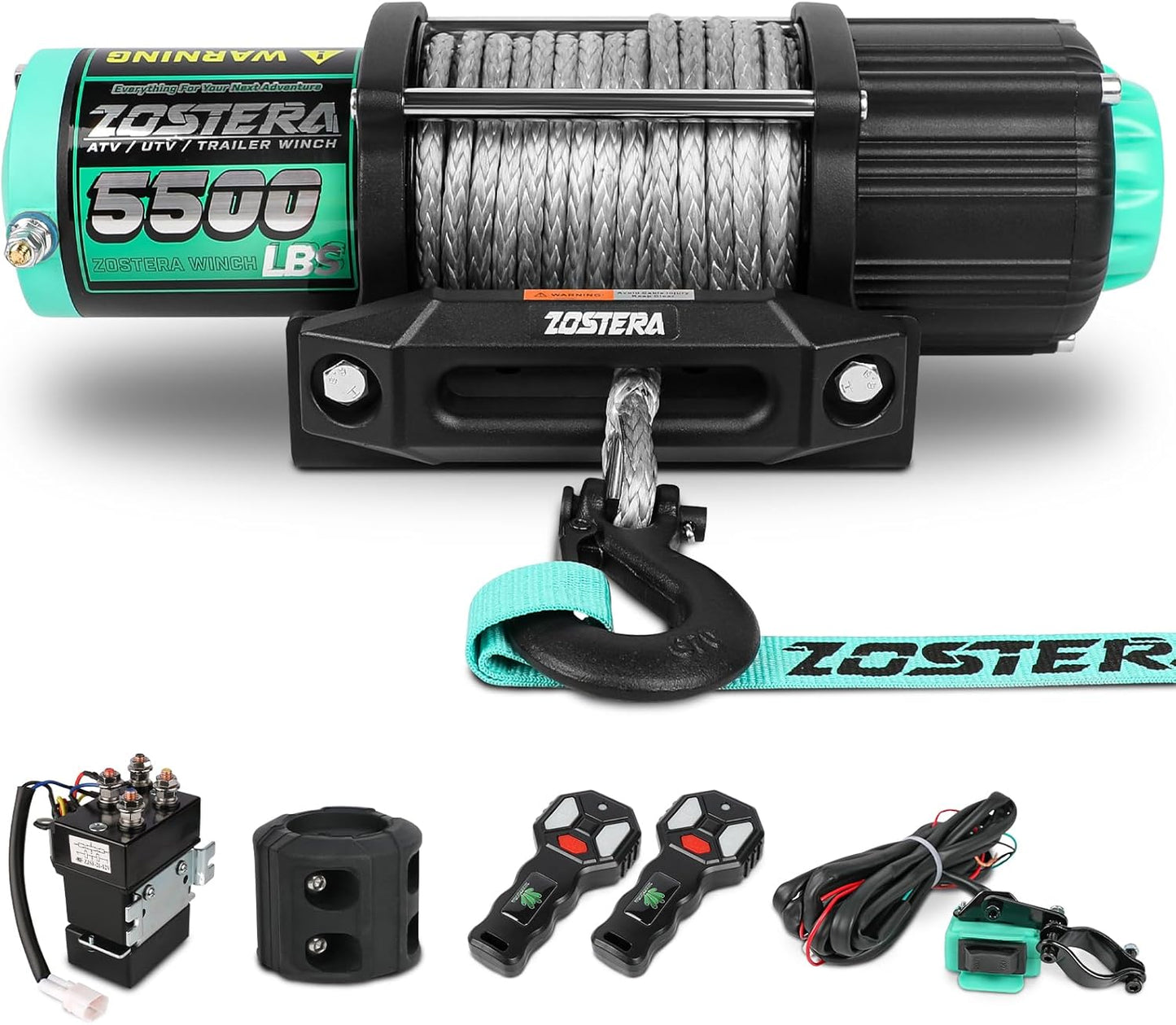 2000lb Winch for ATV, with Steel Cable,ATV Winch with Wired Manual Remote Control Switch,IP65 Waterproof,with Mounting Plate,with Roller Fairlead&Hook