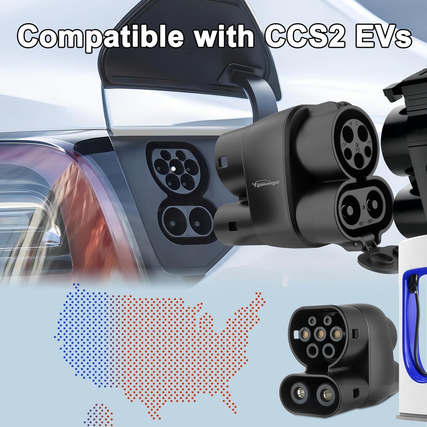 CCS1 to CCS2 Adapter AC DC 1000V 400A CCS1 Charger to CCS2 EVs Type1 to Type2 Charging Connector for Electric Vehicle Car Charging