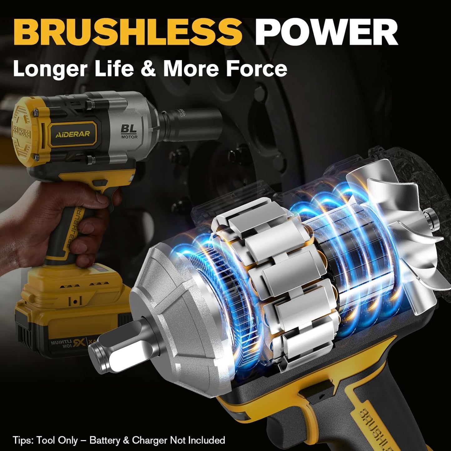 20V Cordless Impact Wrench for DeWalt Battery, 1500Nm (1106 Ft-Lbs) 1/2" Brushless Impact Gun, 3-Speed High Torque Power Tool for Tire Removal, Rusted Bolts, Heavy Equipment(No Battery)