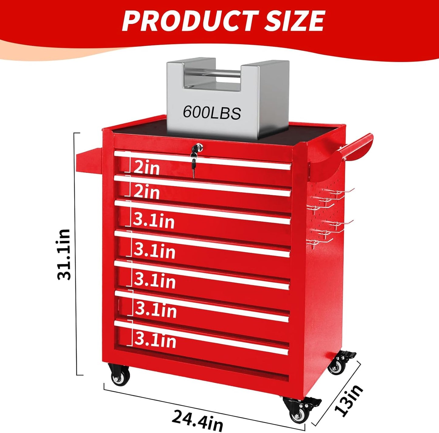7-Drawer Tool Chest, Roling Tool Box with Wheels & Drawers & Lock, Toolbox Organizer Storage for Garage/Workshop/Home, Suitable for Moving/Gift/Daily Use