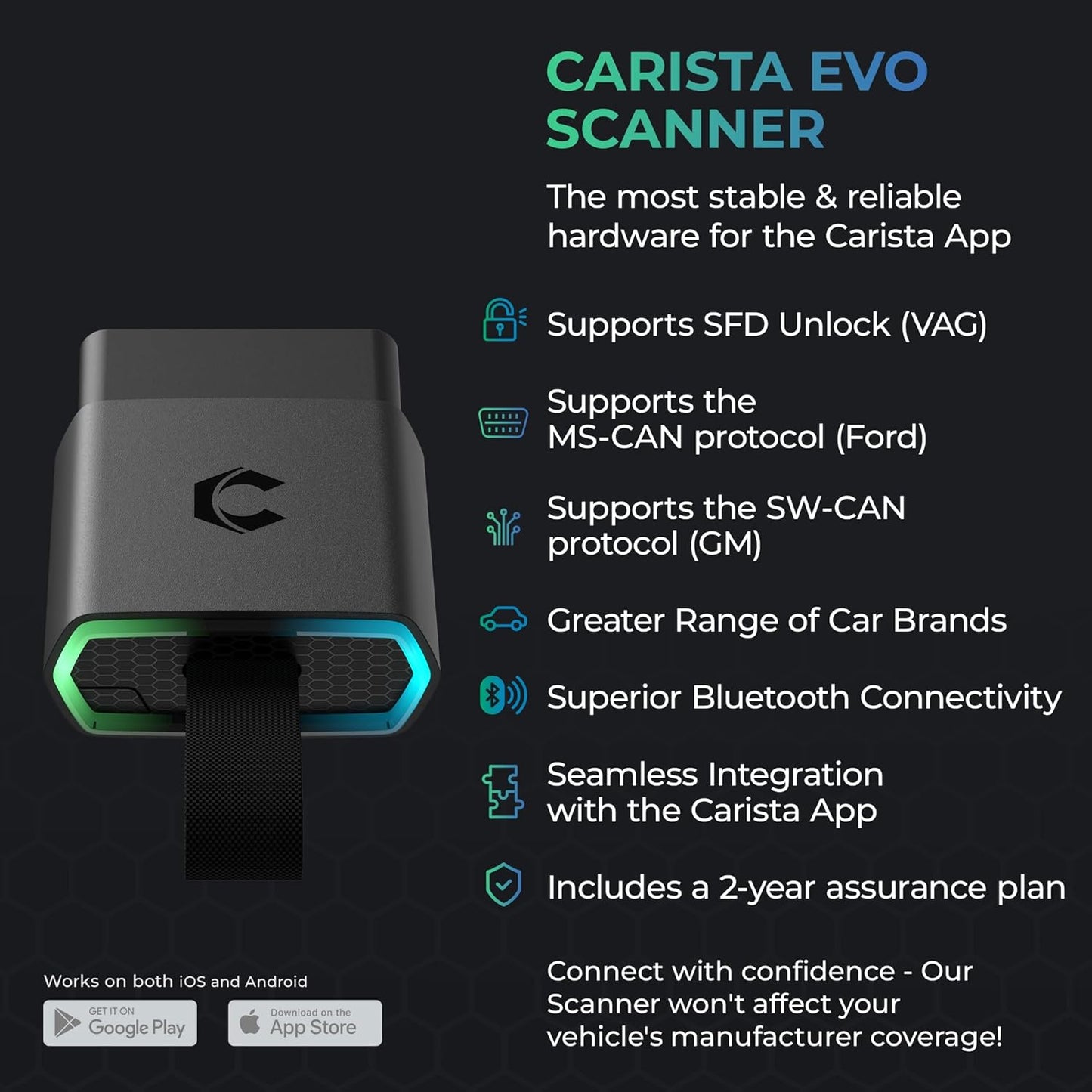 Carista EVO - Bluetooth OBD2 Scanner - Car Diagnostic Tool & Code Reader with Access to Diagnostics, Customizations, Service Tools & Live Data (Subscription Required)