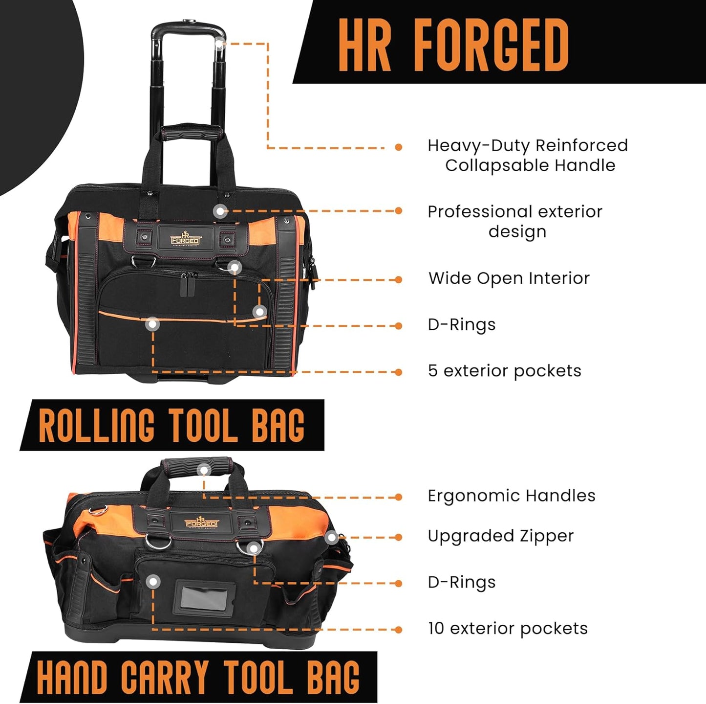 18" Rolling & Duffle Tool Bag - 2 Pack - Portable with Wheels - Water Resistant Fabric - 29 & 15 Pocket Roll Tool Bag for Mechanics, Electricians, Plumbers & Hvac