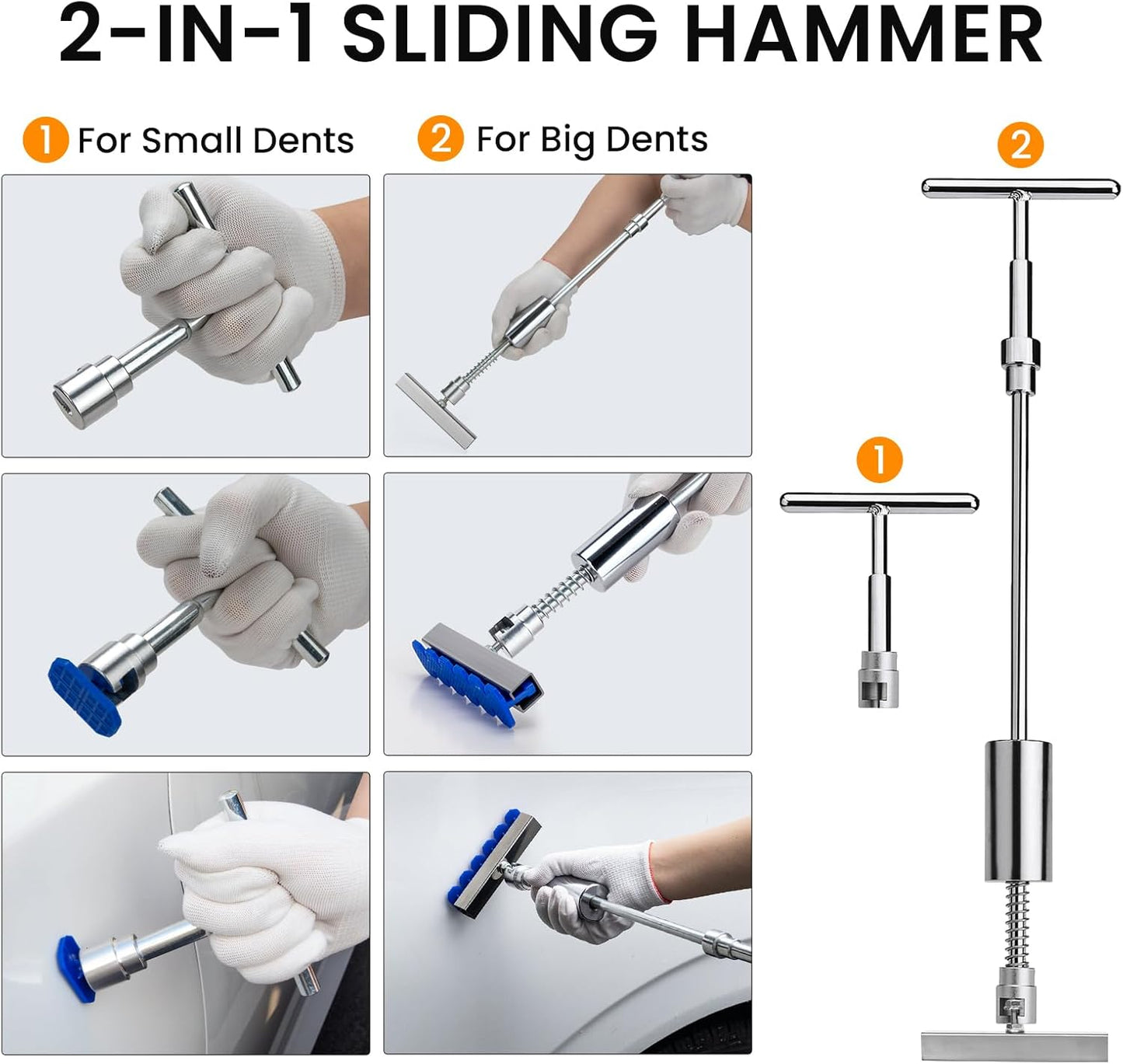 Car Dent Puller Kit, 135 PCS Paintless Dent Removal Kit, Car Dent Repair Kit with Slide Hammer 2 in 1 T-bar, Golden Lifter, Bridge Puller, Suction Cup, Dent Remover Tool for Car Hail Damage DIY Repair