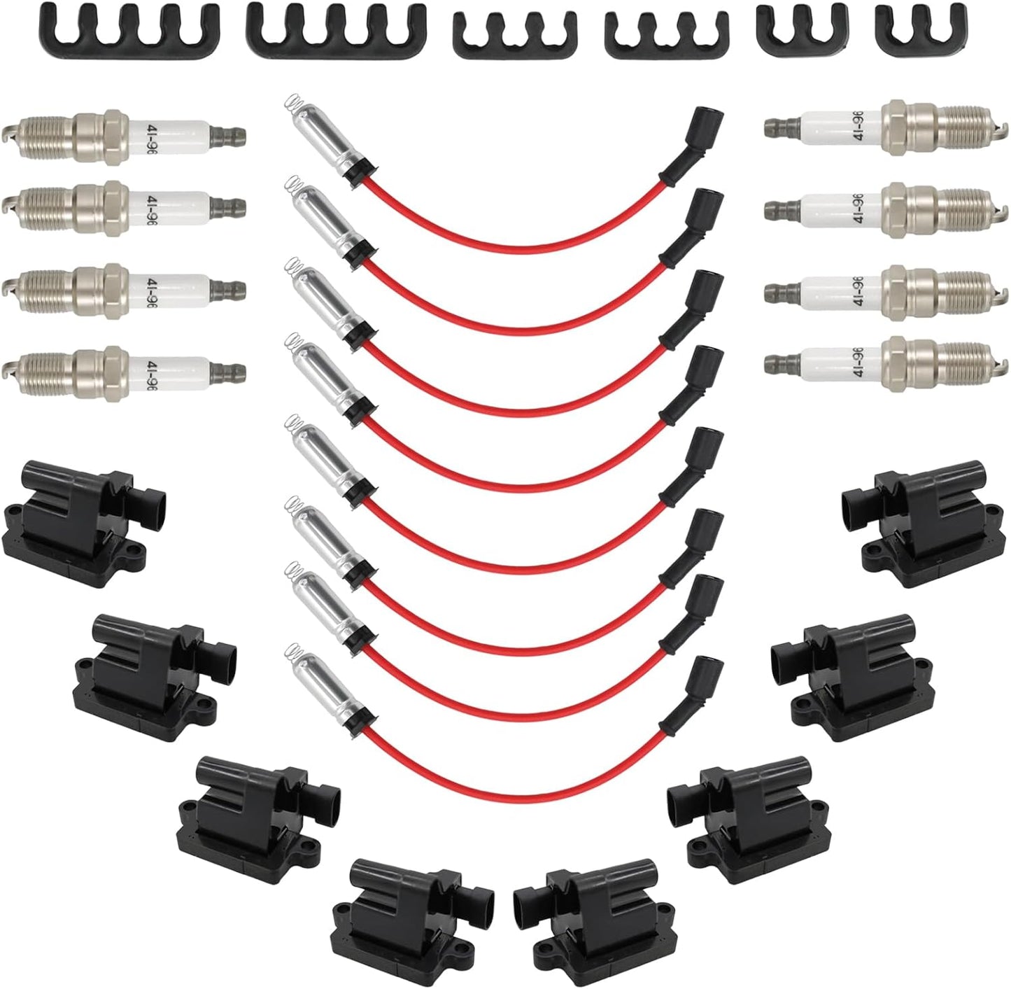 Set of 8 UF414 Round Ignition Coil Set with 41-962 Spark Plugs & 12192192 748UU Spark Plug Wires Set, Compatible with Chevrolet Chevy GMC 1500 2500 3500 4.8L 5.3L 6.0L, Replace C1512 D514A E894 IC534